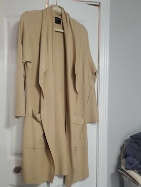 Beige Open Front Duster Cardigan